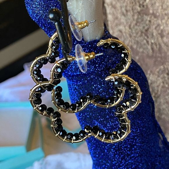 NWT FLORAL EVERY DAY EMBER EARRINGS BLACK BEADS GOLD ACCENT METAL FUNKY - Picture 5 of 14